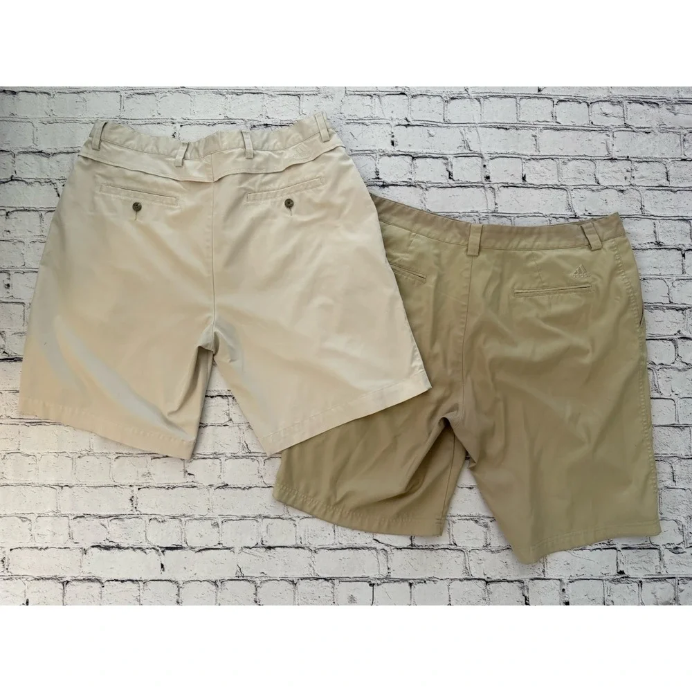 Lot 2 Adidas Golf Bermudas Shorts Men Size 38‎ Tan and Khaki Pockets 9.5